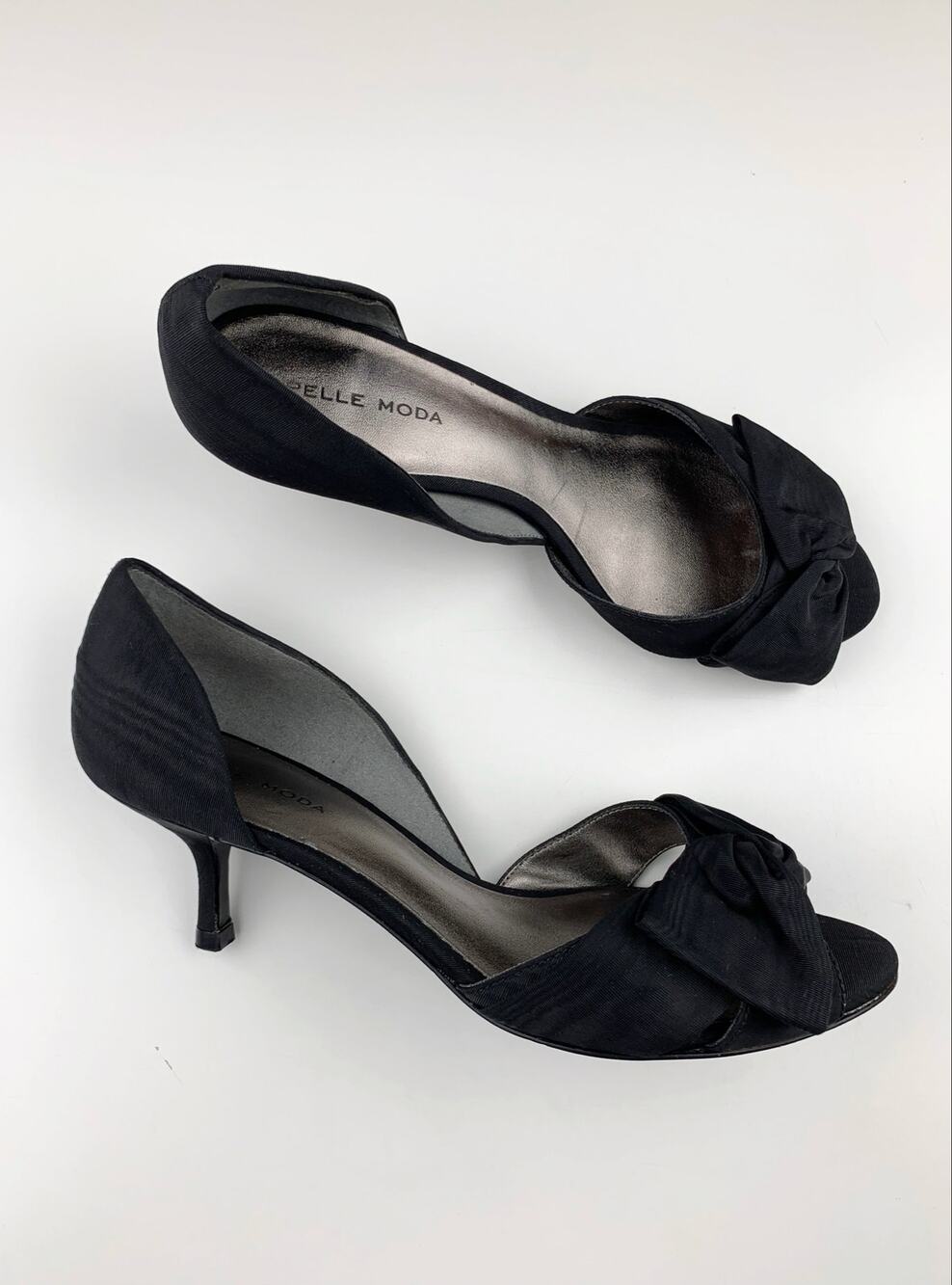 Pelle Moda Black Grosgrain Ribbon Kitten Heels Peep Toe D'Orsay Pumps Womens 8.5